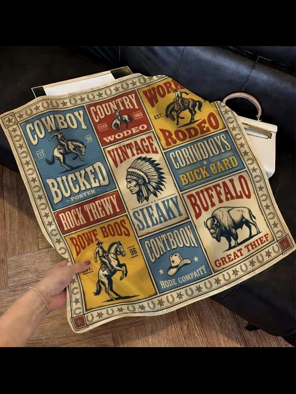 Vintage Western Print Scarf - Western Typography 35”